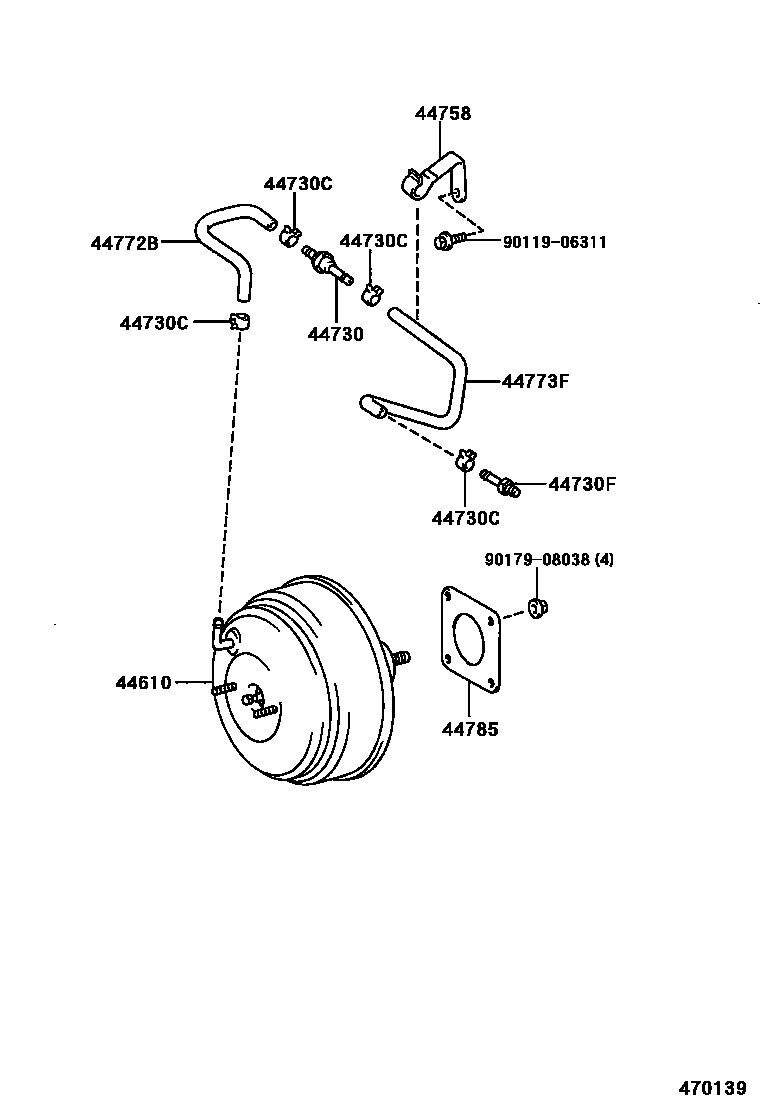 Toyota CAMRY 制动助力器和真空管 EPC diagram — 470139