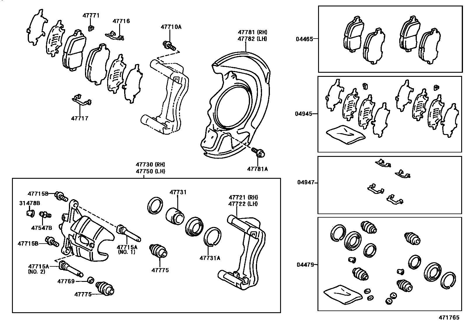 Toyota CAMRY 前盘式制动器卡钳和防尘罩 EPC diagram — 471765