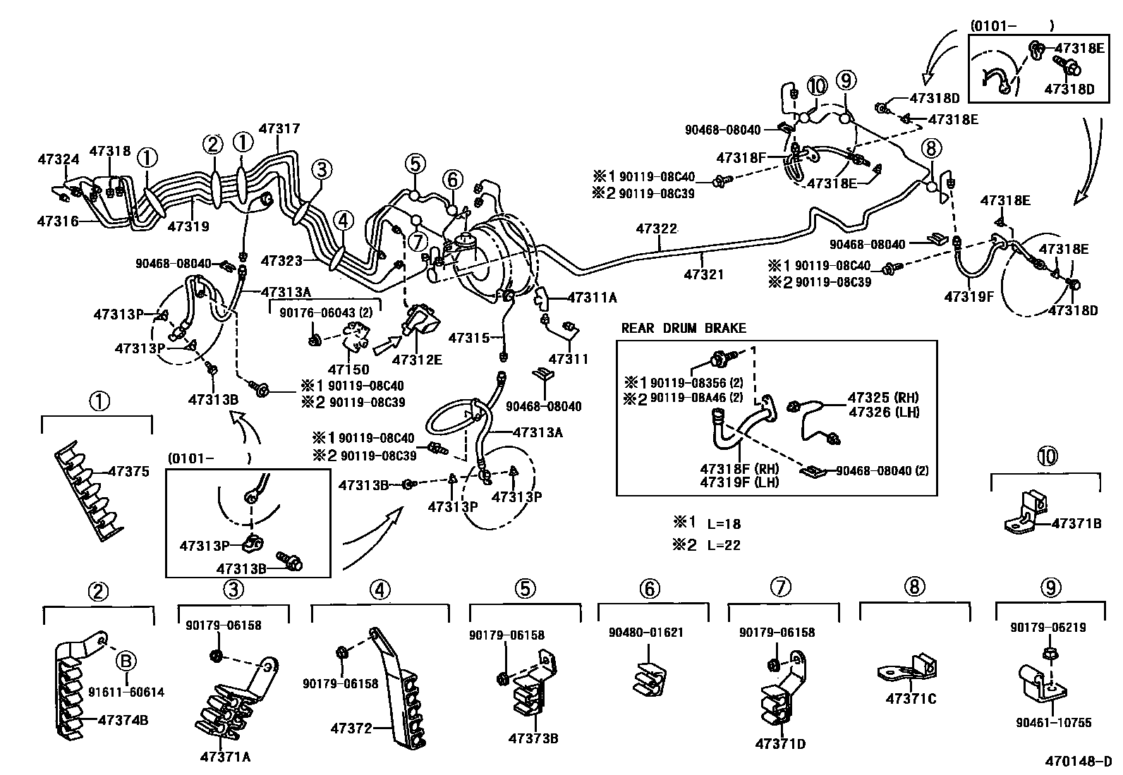 Toyota CAMRY 制动配管和卡箍 EPC diagram — 470148D