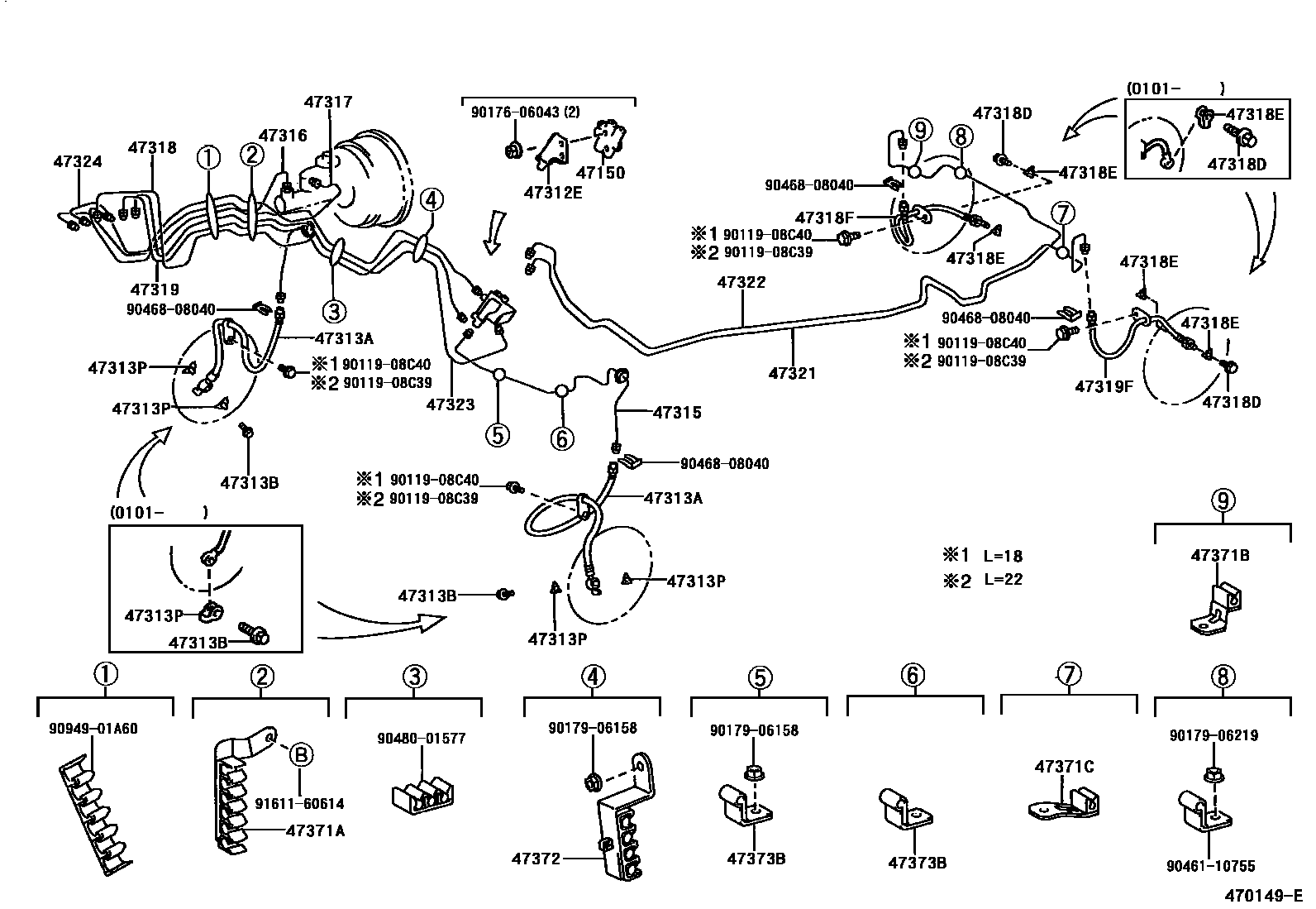 Toyota CAMRY 制动配管和卡箍 EPC diagram — 470149E