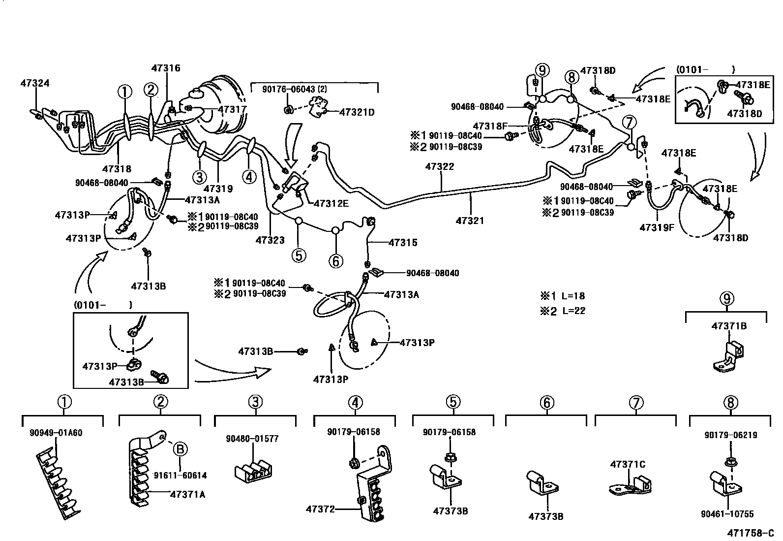 Toyota CAMRY 制动配管和卡箍 EPC diagram — 471758C