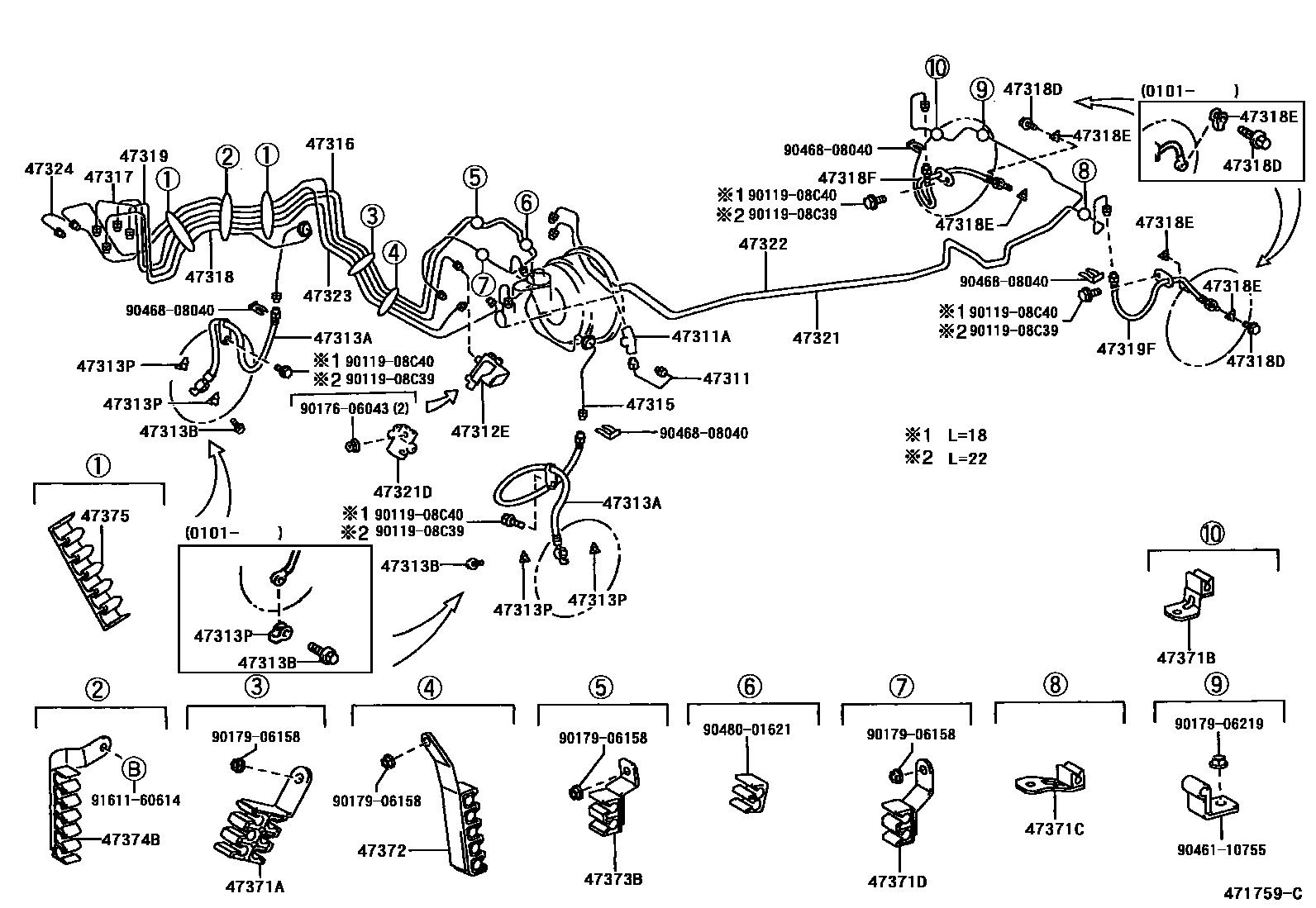 Toyota CAMRY 制动配管和卡箍 EPC diagram — 471759C