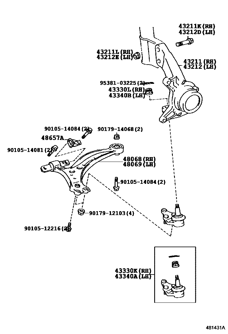 Toyota CAMRY 前桥控制臂和转向节 EPC diagram — 481431A