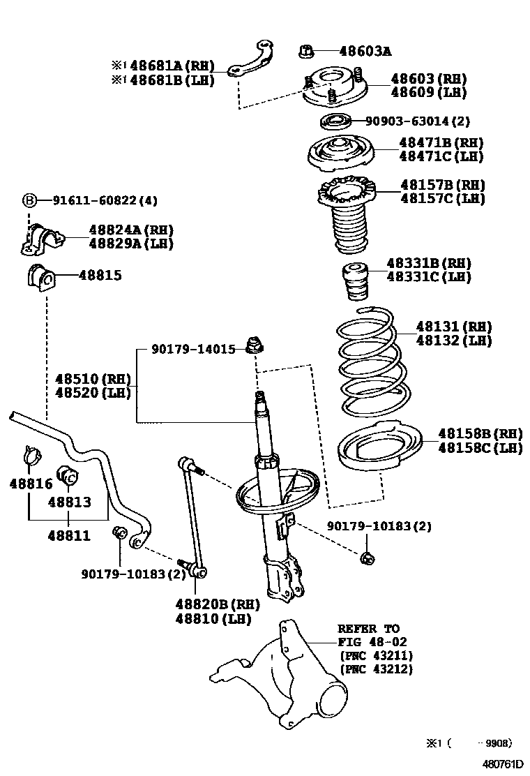 Toyota CAMRY Front Spring & Shock Absorber EPC diagram — 480761D