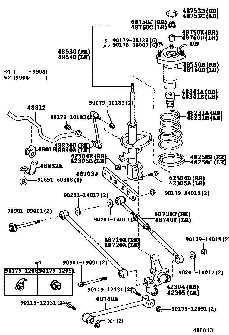 Toyota CAMRY Rear Spring & Shock Absorber EPC diagram — 480013E