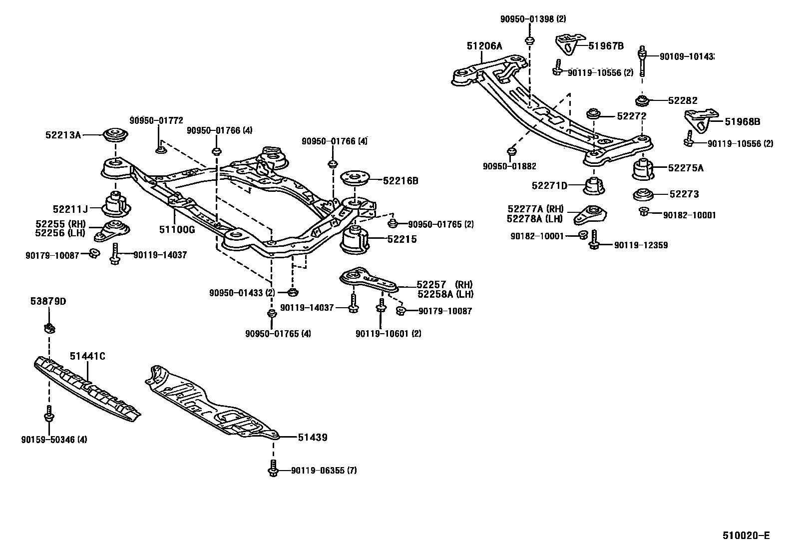 Toyota CAMRY 悬架横梁和发动机底罩 EPC diagram — 510020E