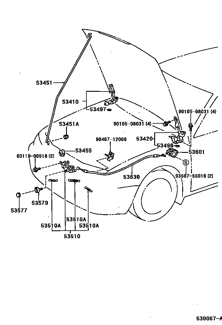 Toyota CAMRY 发动机盖锁和铰链 EPC diagram — 530067A