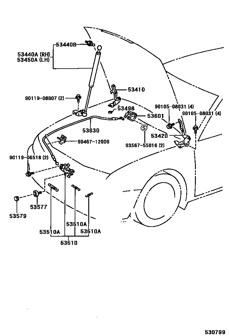 Toyota CAMRY 发动机盖锁和铰链 EPC diagram — 530799