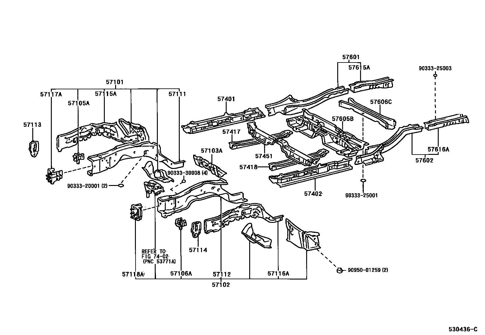 Toyota CAMRY Floor stringers EPC diagram — 530436C