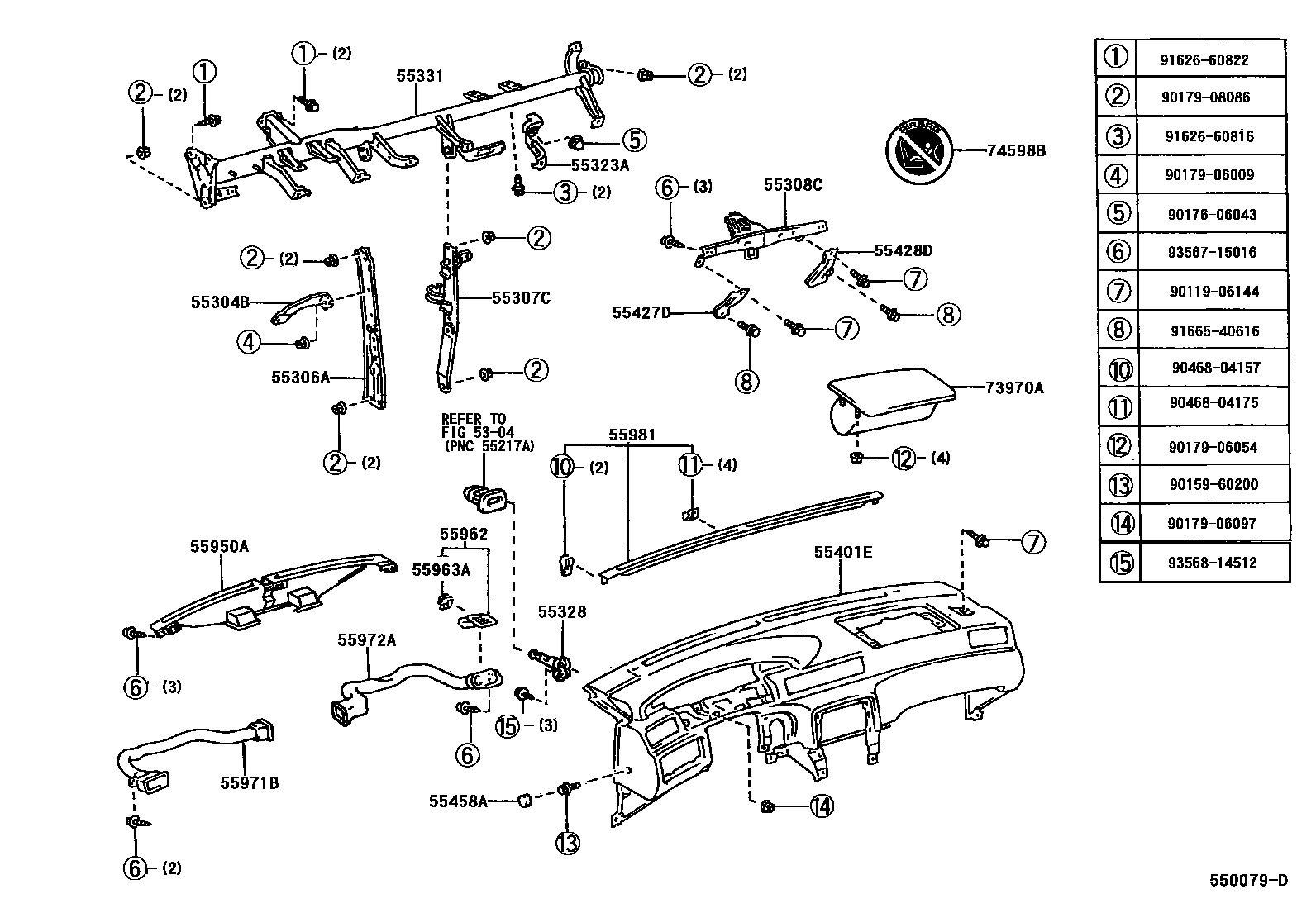 Toyota CAMRY 仪表板和手套箱 EPC diagram — 550079D