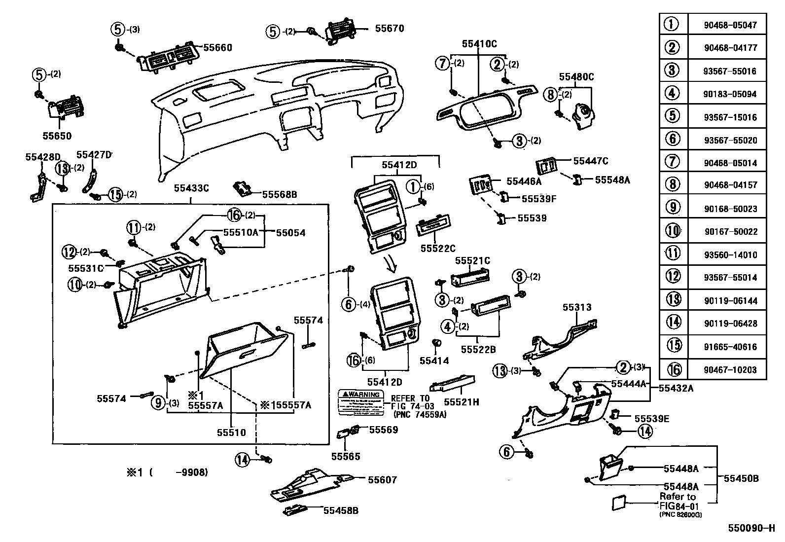 Toyota CAMRY 仪表板和手套箱 EPC diagram — 550090H