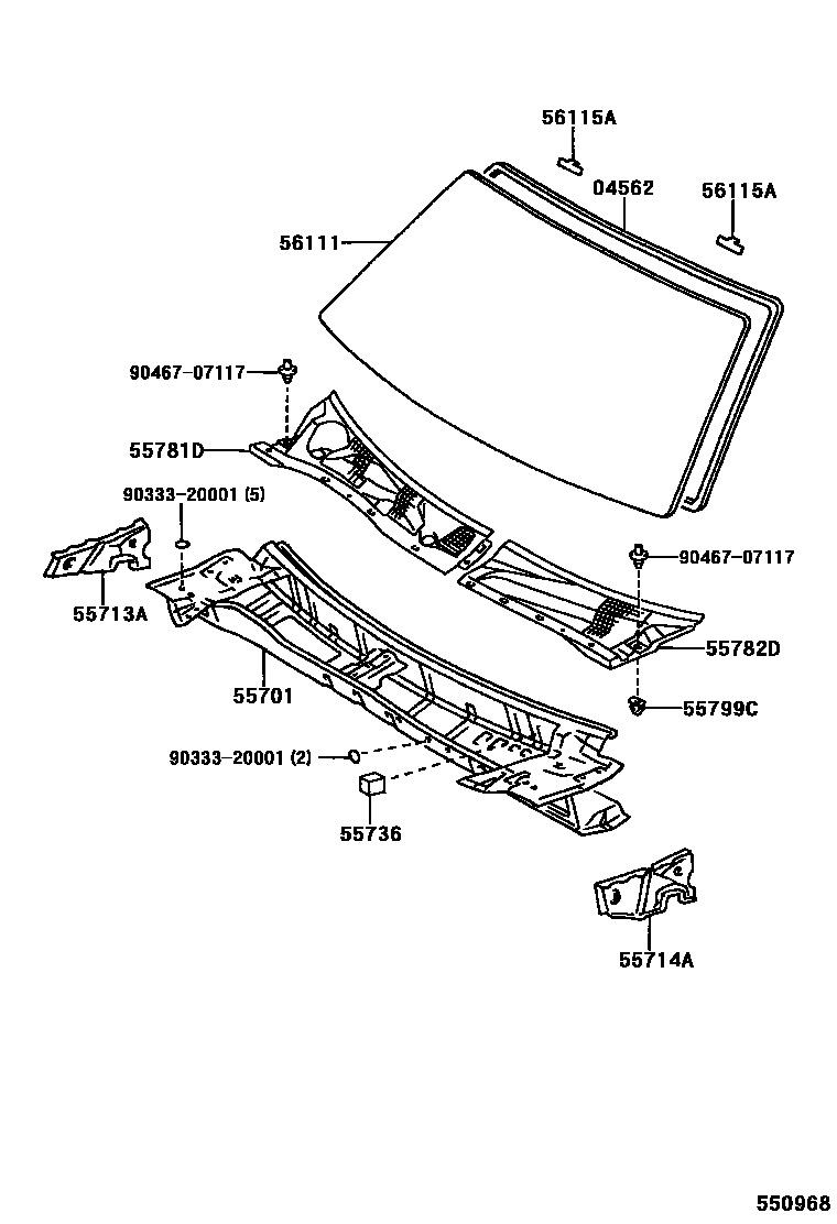 Toyota CAMRY 前围板和挡风玻璃 EPC diagram — 550968
