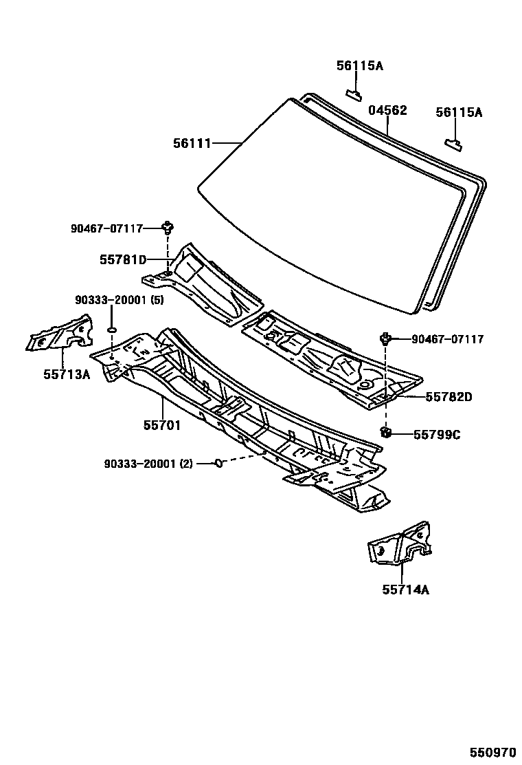 Toyota CAMRY 前围板和挡风玻璃 EPC diagram — 550970