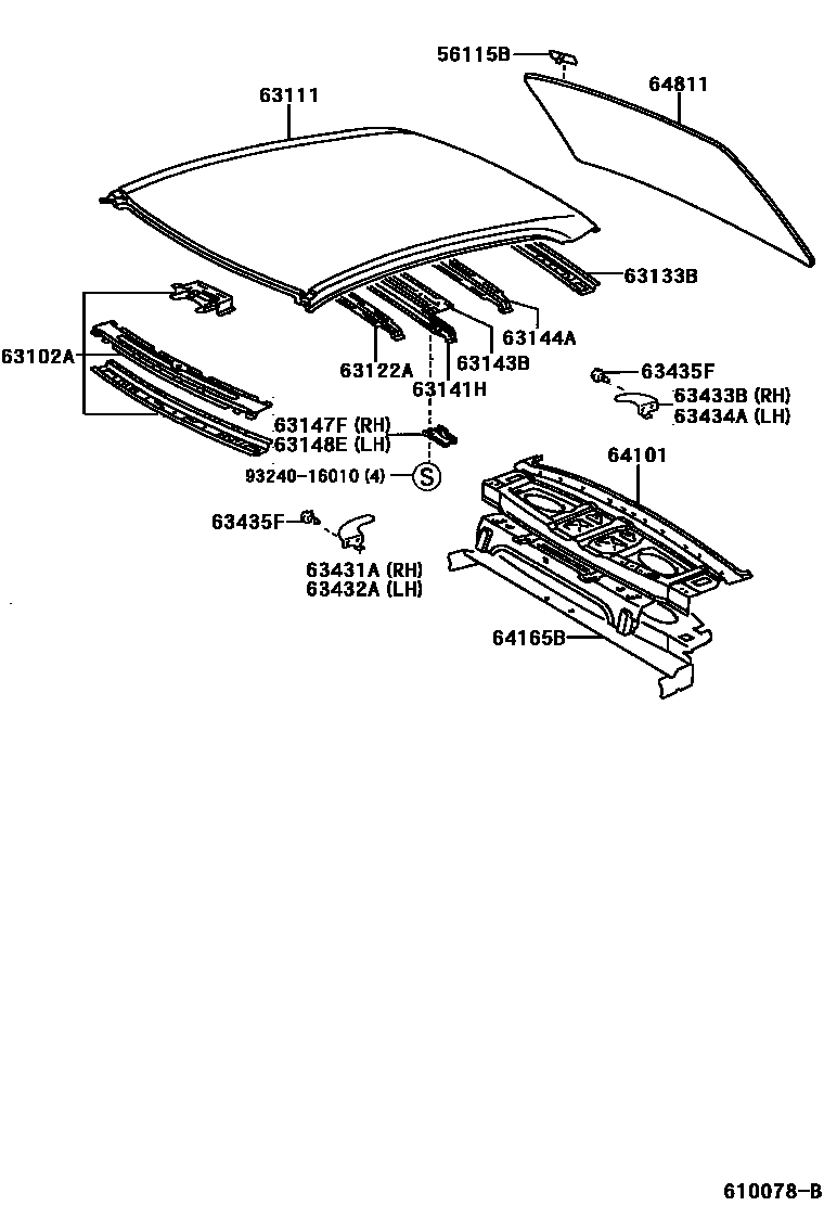 Toyota CAMRY 天窗板和背窗玻璃 EPC diagram — 610078B