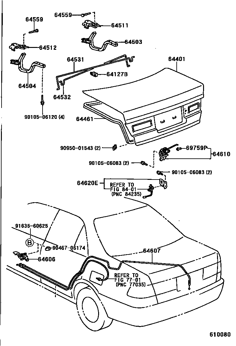 Toyota CAMRY 行李箱门和行李箱锁 EPC diagram — 610080