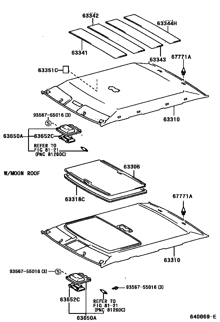 Toyota CAMRY 车顶内衬和消声垫 EPC diagram — 640069E
