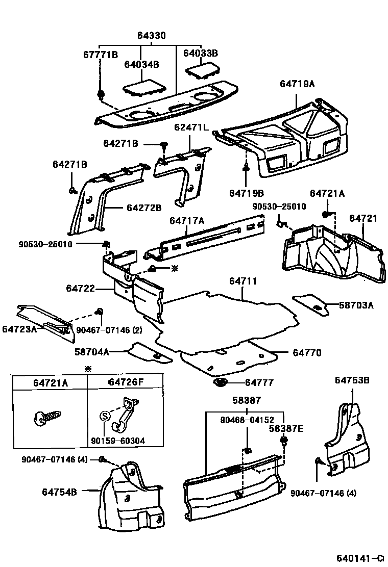 Toyota CAMRY 杂物箱板和行李箱垫 EPC diagram — 640141C