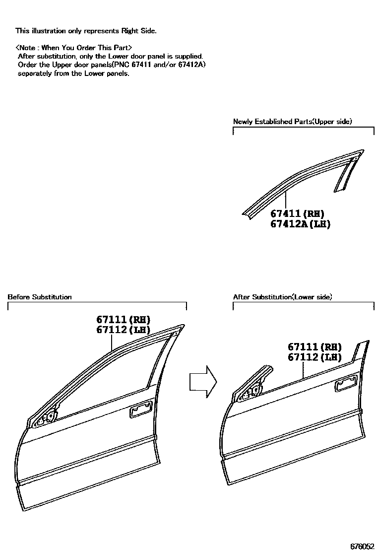 Toyota CAMRY 前门板和前门玻璃 EPC diagram — 676052