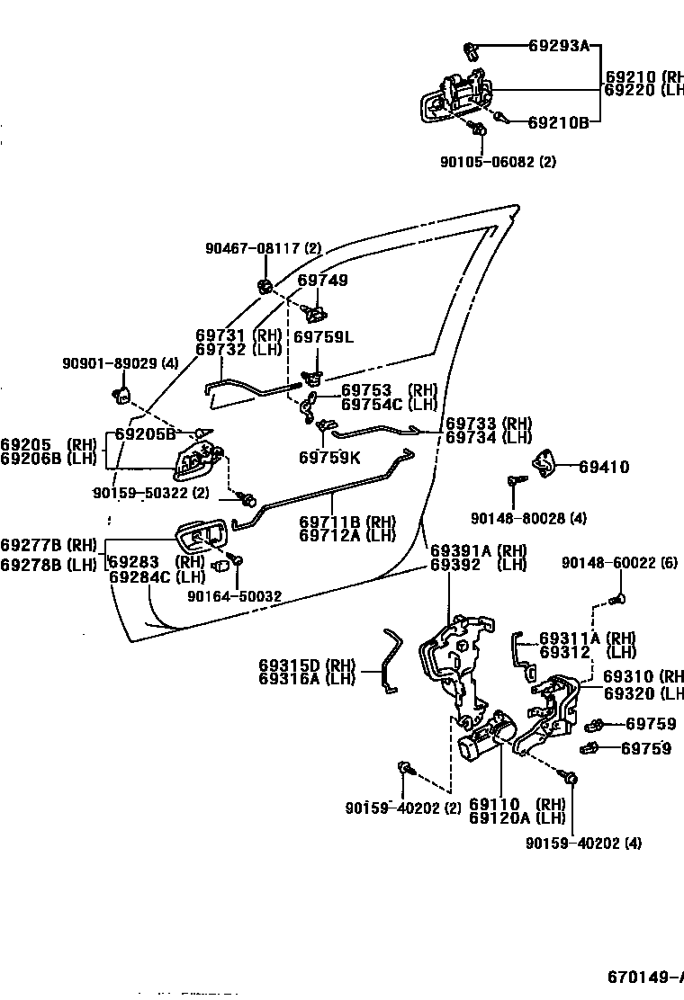 Toyota CAMRY 前门锁和车门把手 EPC diagram — 670149A