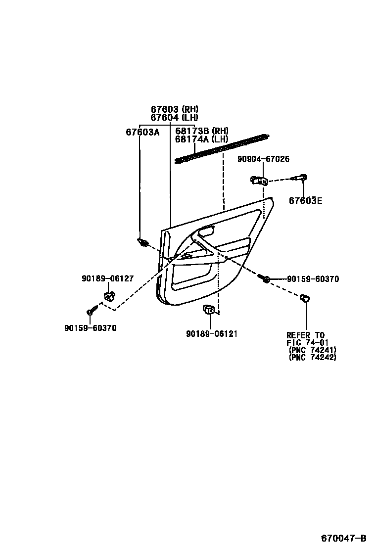 Toyota CAMRY 后门板和后门玻璃 EPC diagram — 670047B