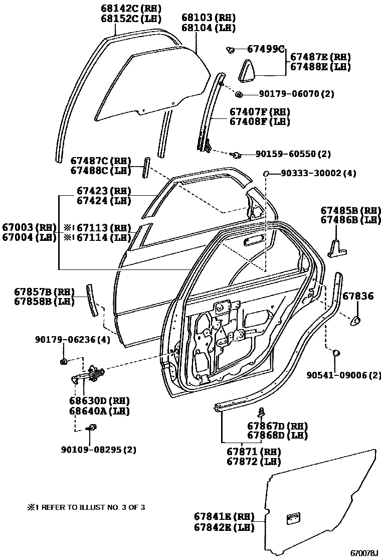 Toyota CAMRY 后门板和后门玻璃 EPC diagram — 670078J