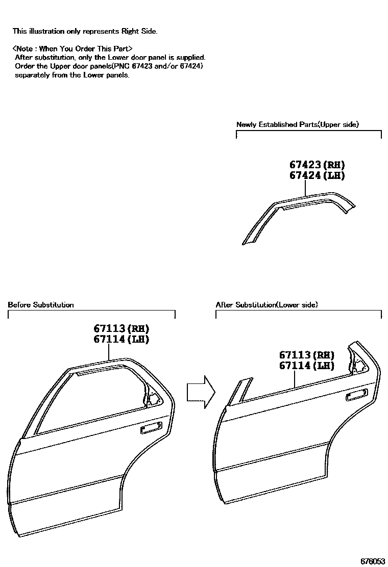 Toyota CAMRY 后门板和后门玻璃 EPC diagram — 676053