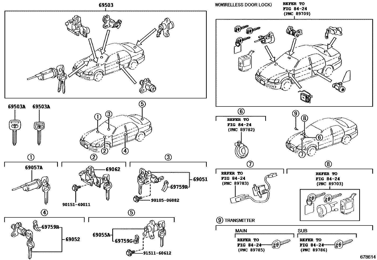 Toyota CAMRY 锁芯组件 EPC diagram — 678614