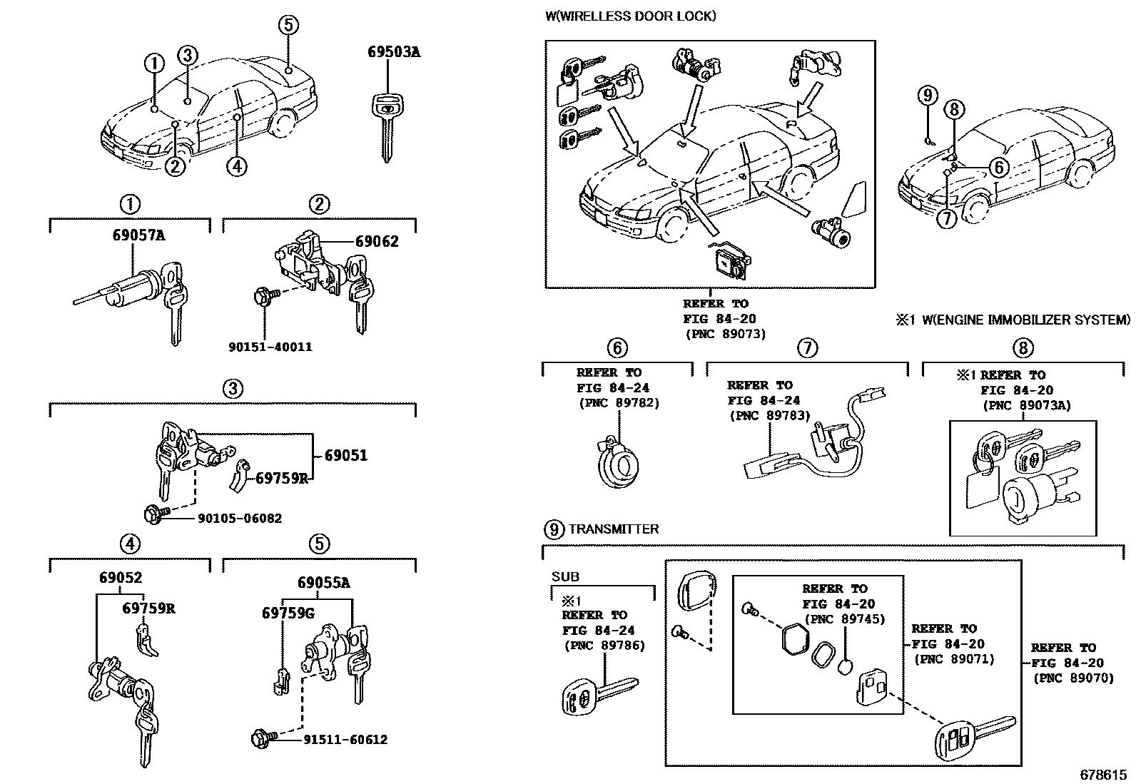 Toyota CAMRY 锁芯组件 EPC diagram — 678615