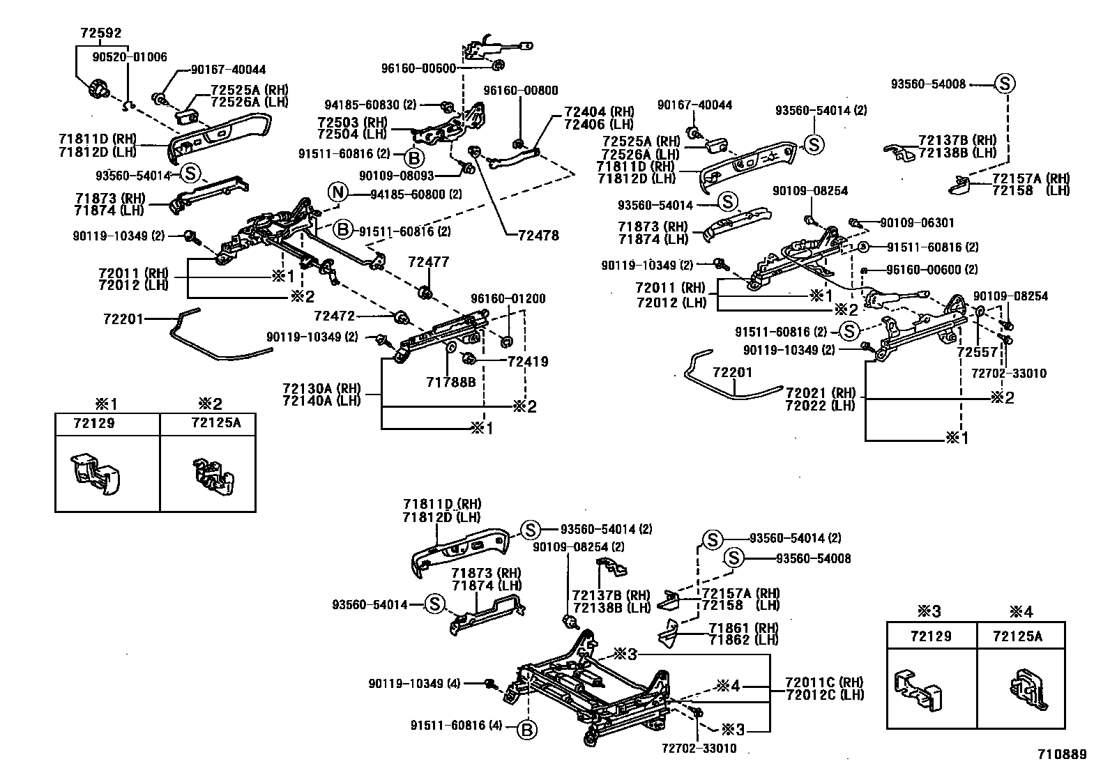 Toyota CAMRY 前排座椅和座椅滑轨 EPC diagram — 710889