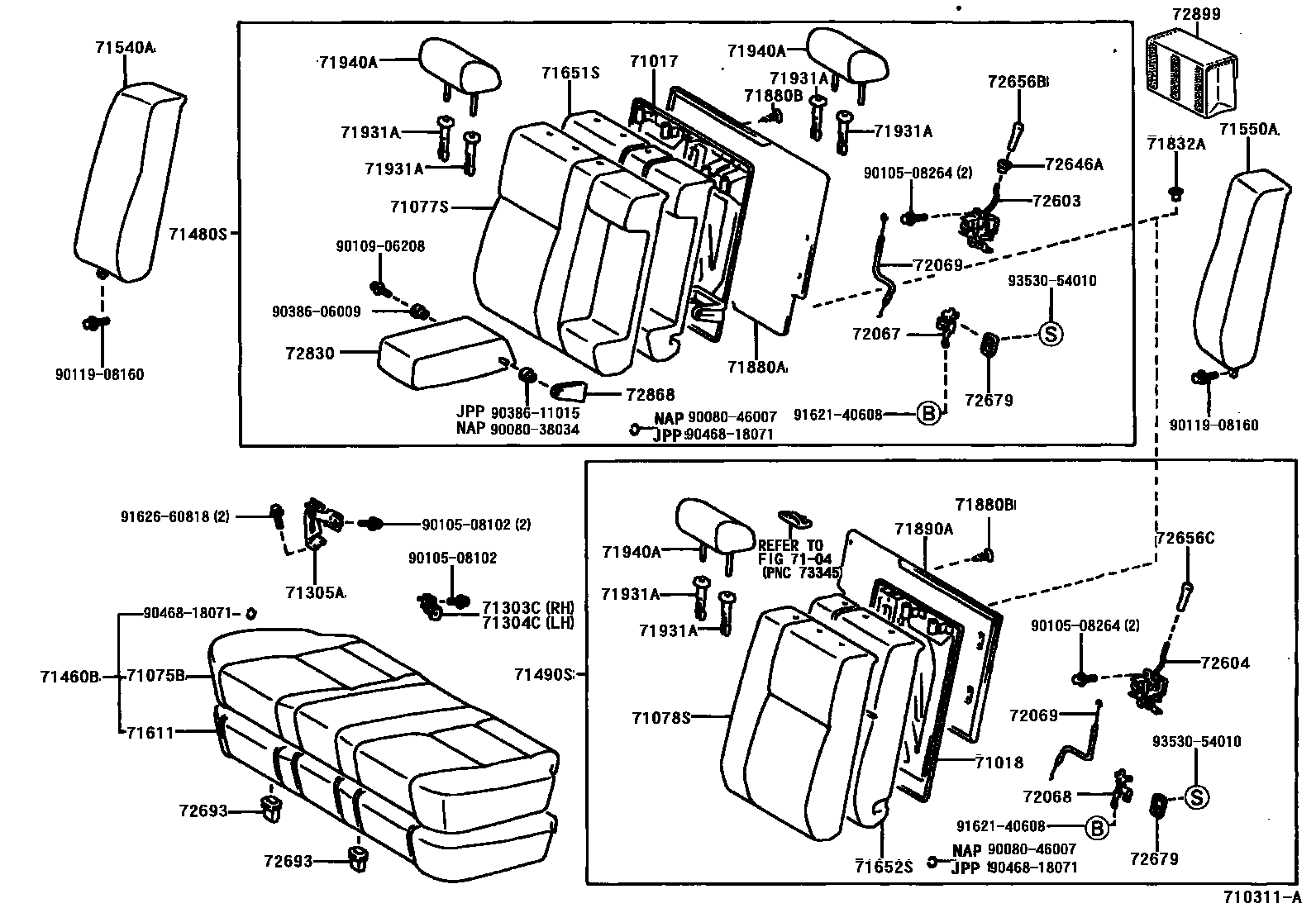 Toyota CAMRY 后排座椅和座椅滑轨 EPC diagram — 710311A