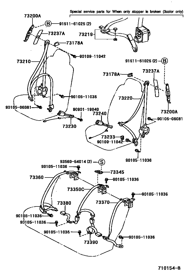 Toyota CAMRY 安全带和儿童保护座椅 EPC diagram — 710154B