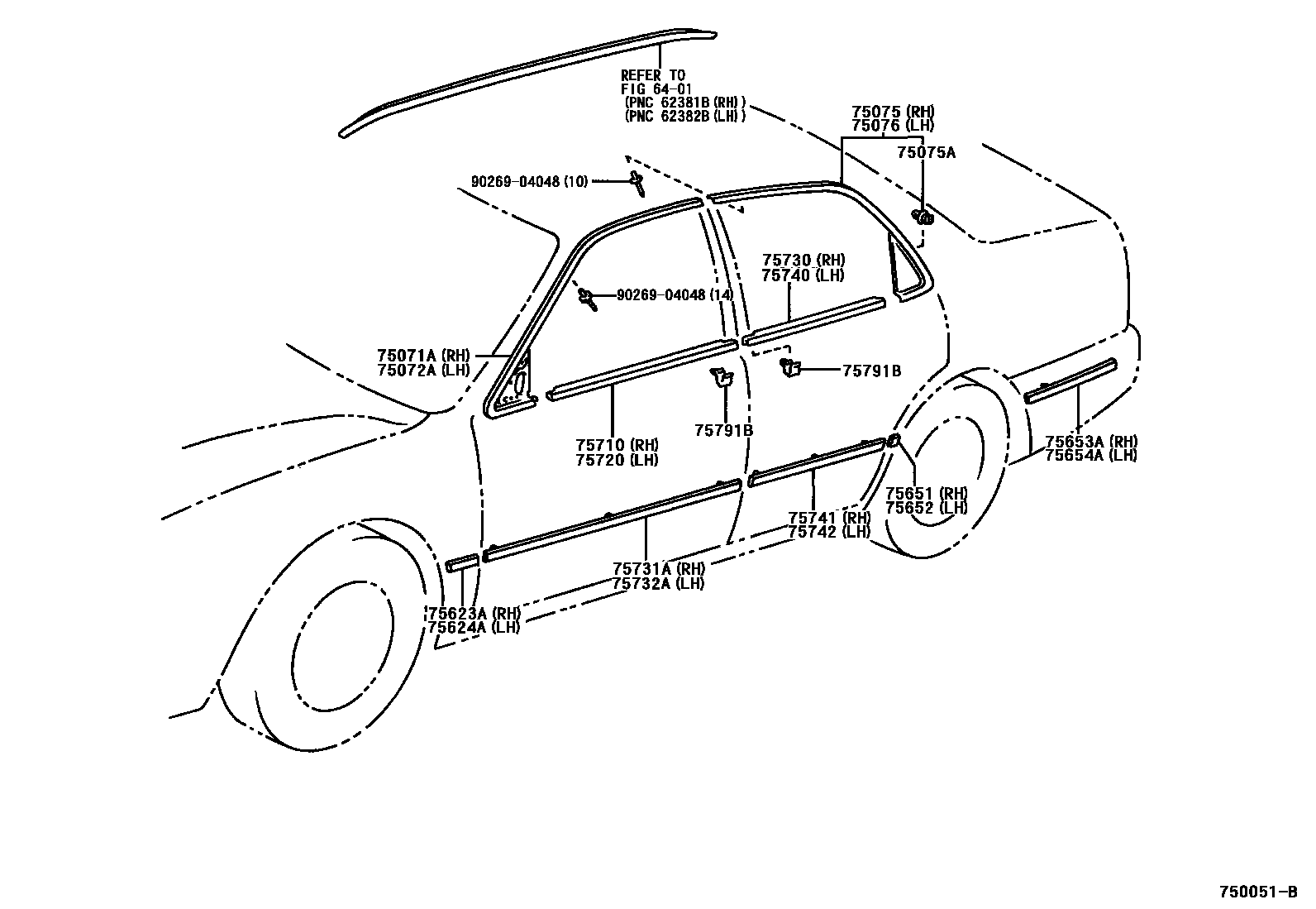 Toyota CAMRY 侧防护条 EPC diagram — 750051B