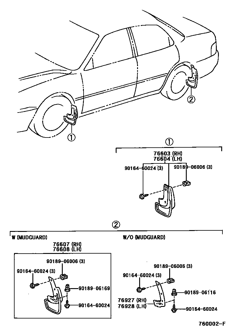 Toyota CAMRY 挡泥板和扰流板 EPC diagram — 760002F