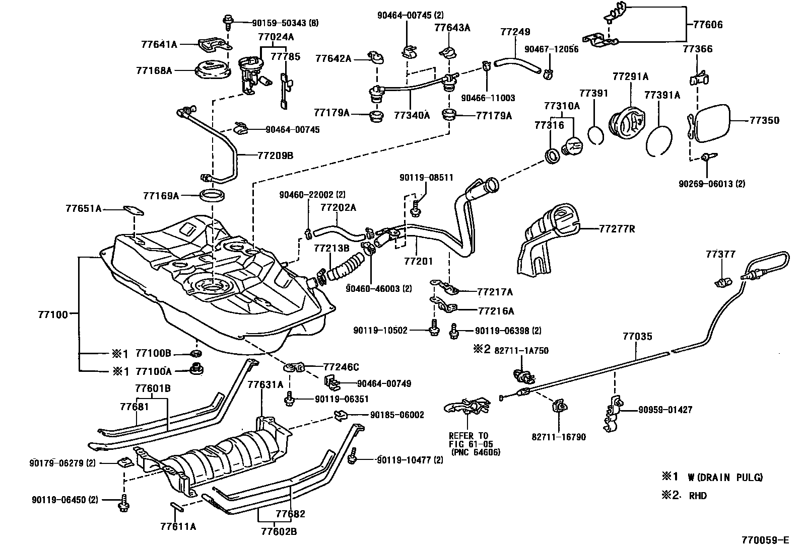 Toyota CAMRY 燃油箱和燃油管 EPC diagram — 770059E