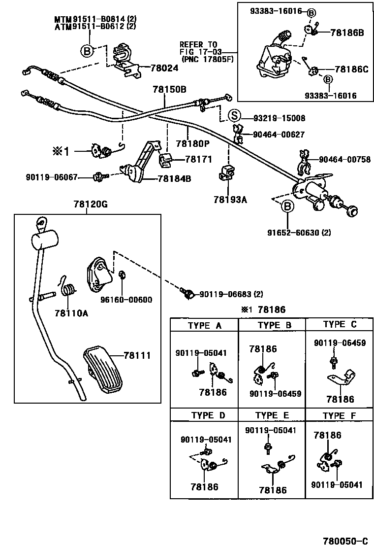 Toyota CAMRY accelerator pedal connecting rod EPC diagram — 780050C