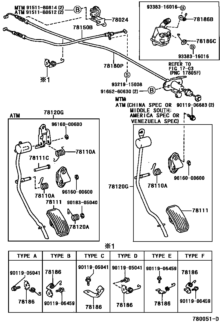 Toyota CAMRY accelerator pedal connecting rod EPC diagram — 780051D