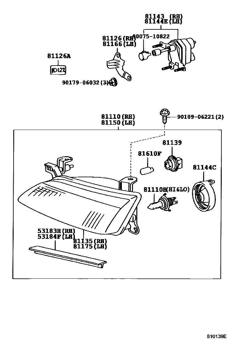 Toyota CAMRY Headlamp EPC diagram — 810139E
