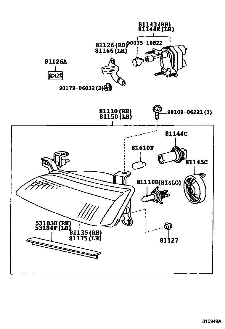 Toyota CAMRY Headlamp EPC diagram — 810949A