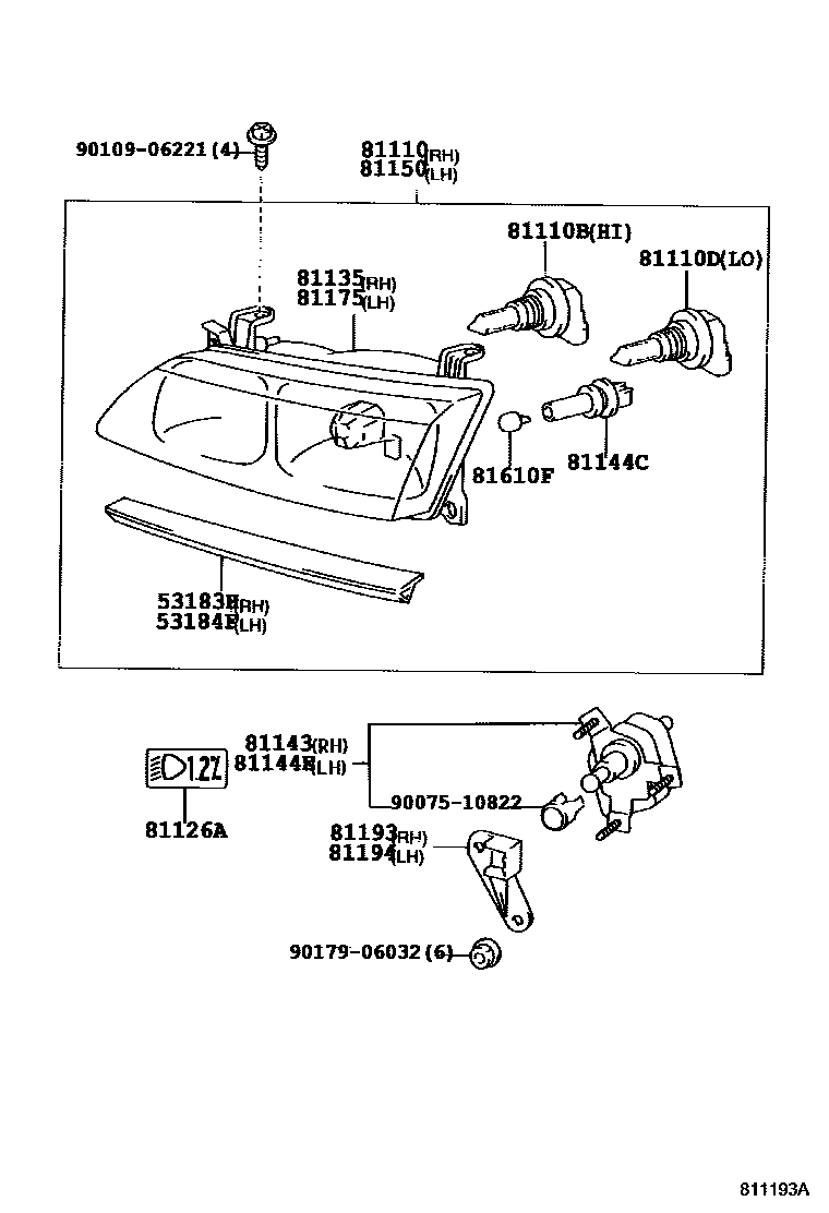 Toyota CAMRY Headlamp EPC diagram — 811193A