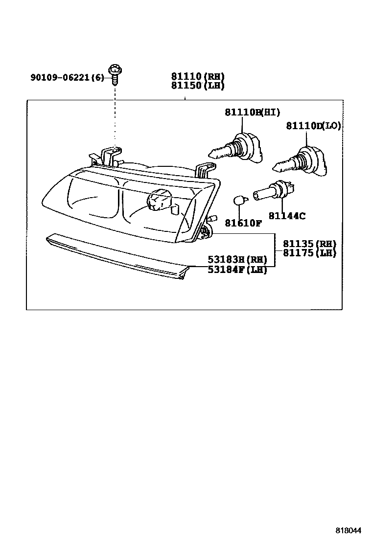 Toyota CAMRY Headlamp EPC diagram — 818044