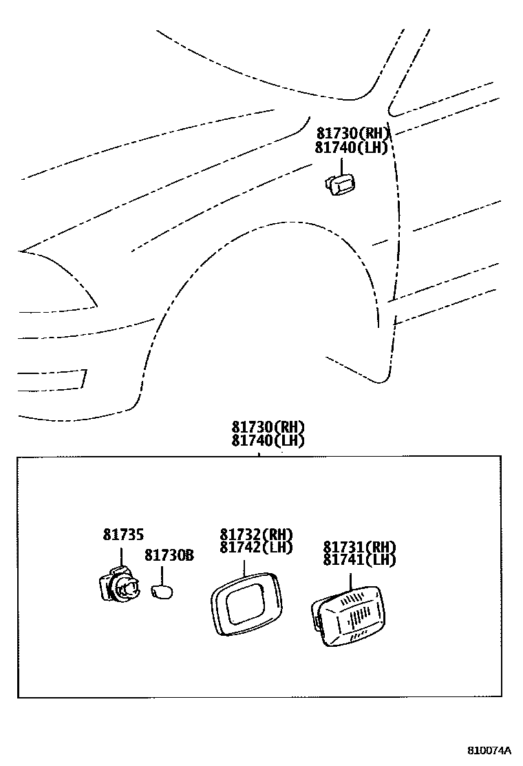 Toyota CAMRY Side Turn Signal & Outer Mirror Lamp EPC diagram — 810074A
