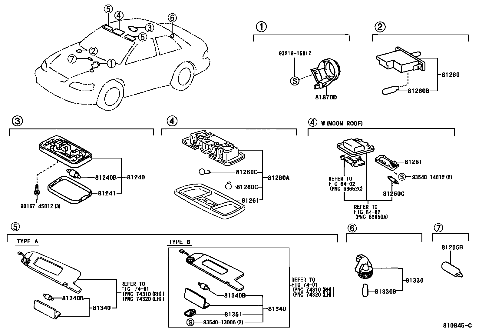 Toyota CAMRY 车内灯 EPC diagram — 810845C