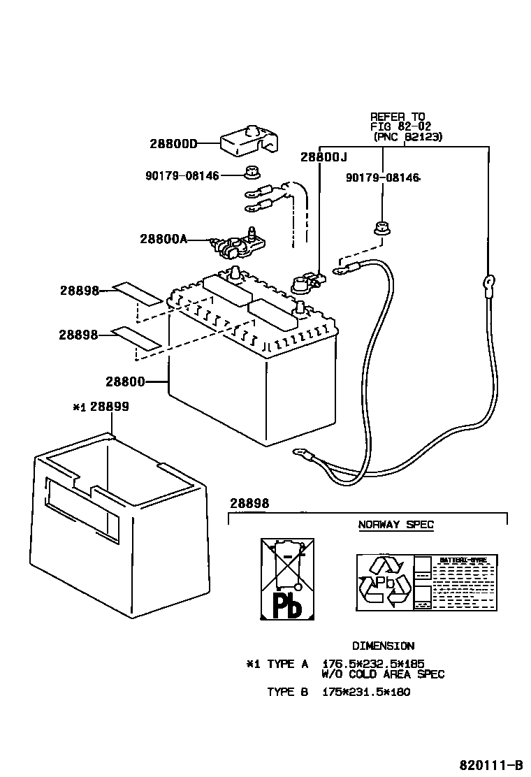 Toyota CAMRY 蓄电池和蓄电池电缆 EPC diagram — 820111B