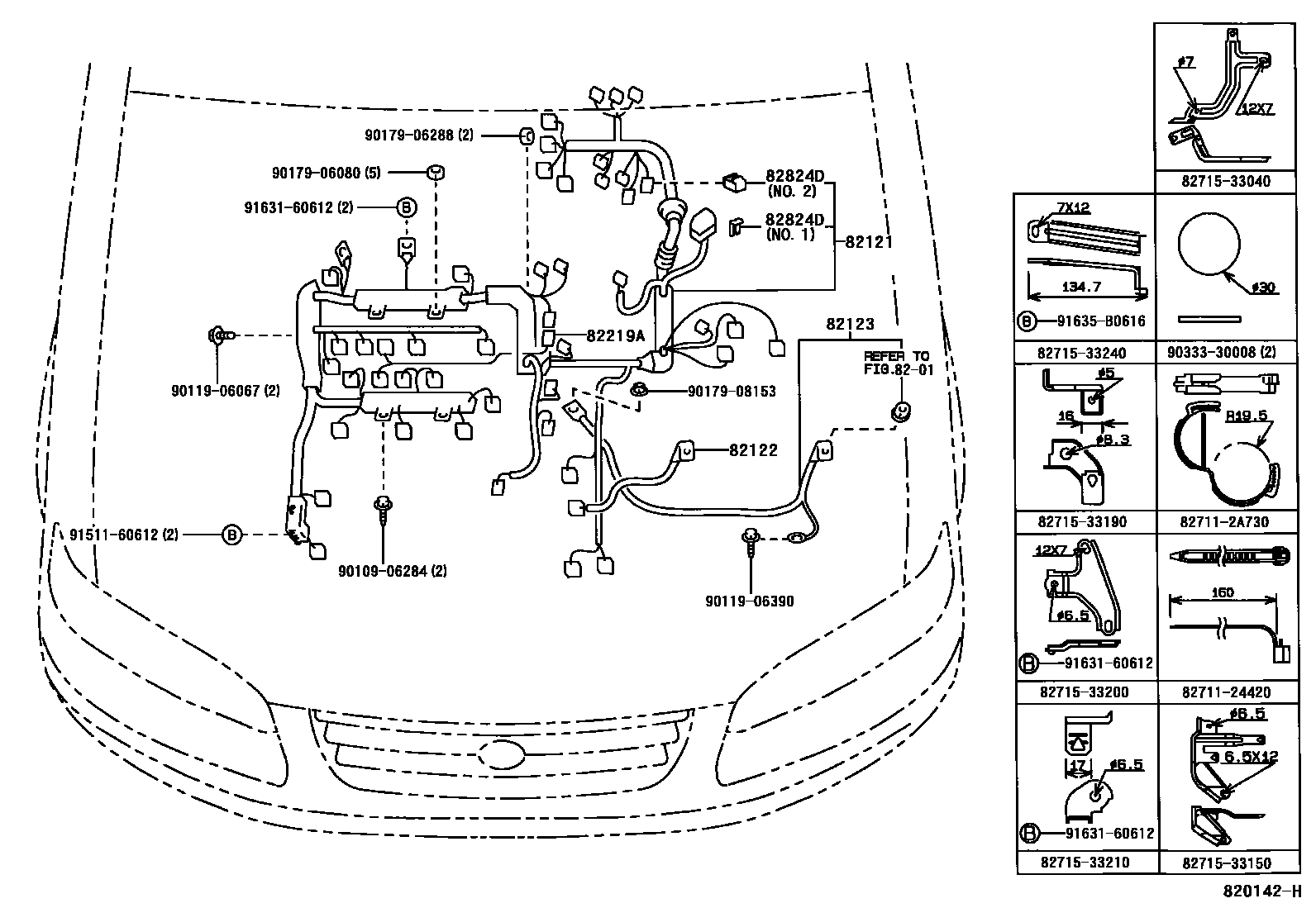 Toyota CAMRY 线束和卡夹 EPC diagram — 820142H