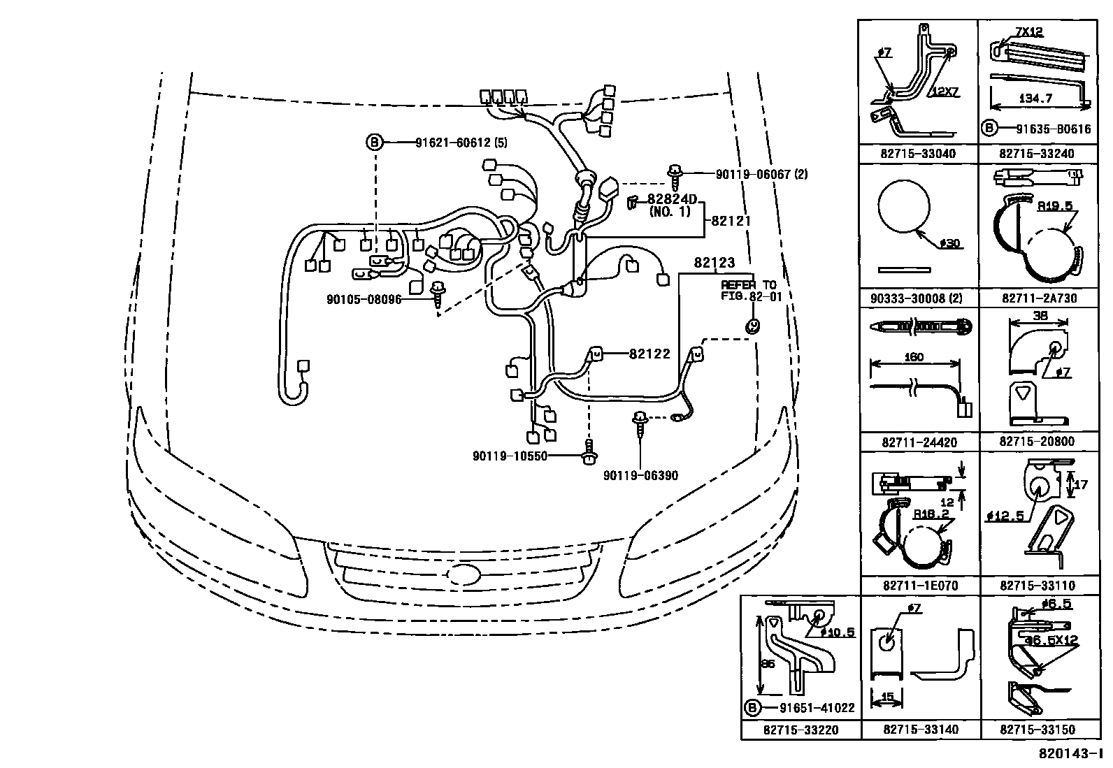 Toyota CAMRY 线束和卡夹 EPC diagram — 820143I