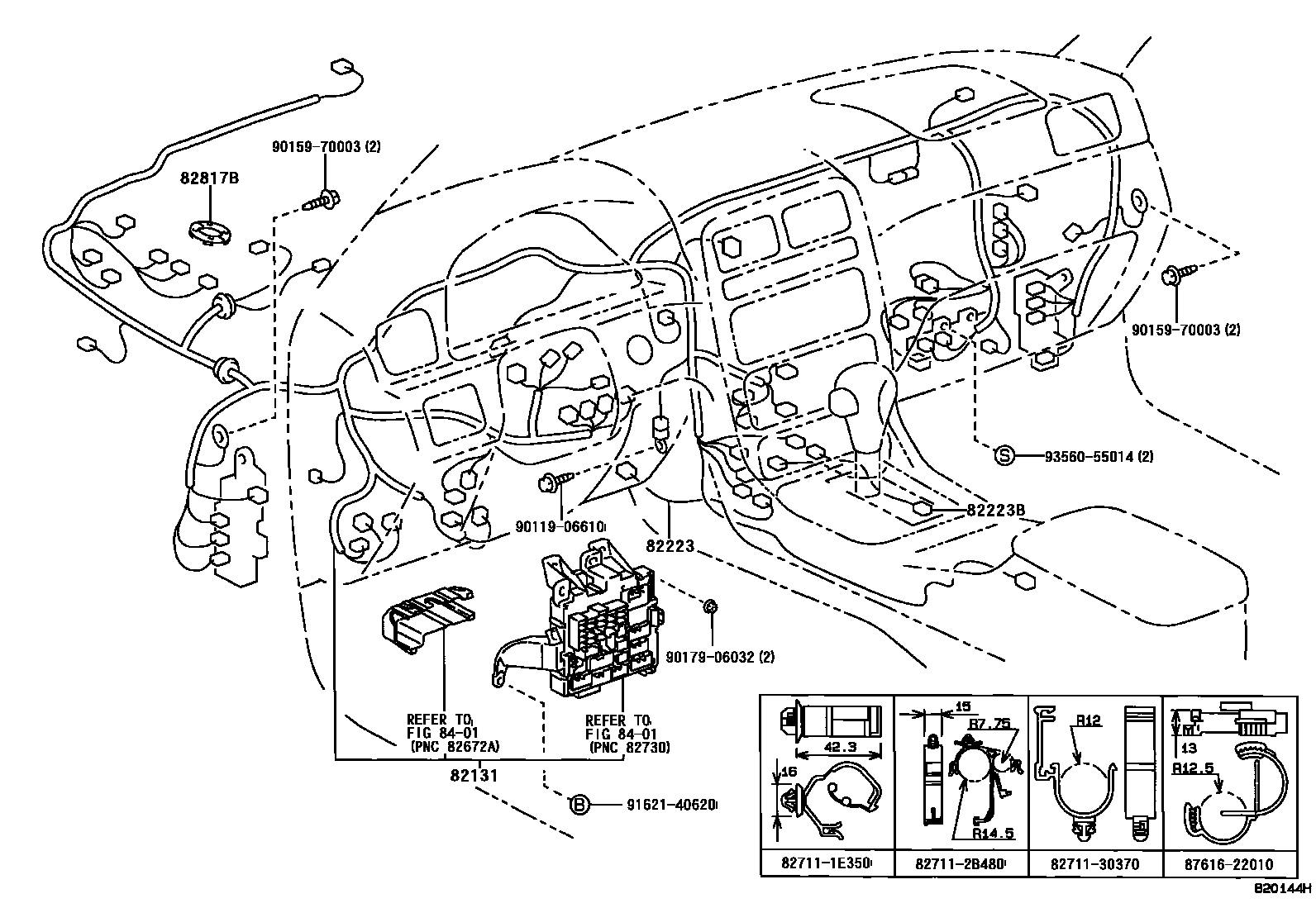 Toyota CAMRY 线束和卡夹 EPC diagram — 820144H
