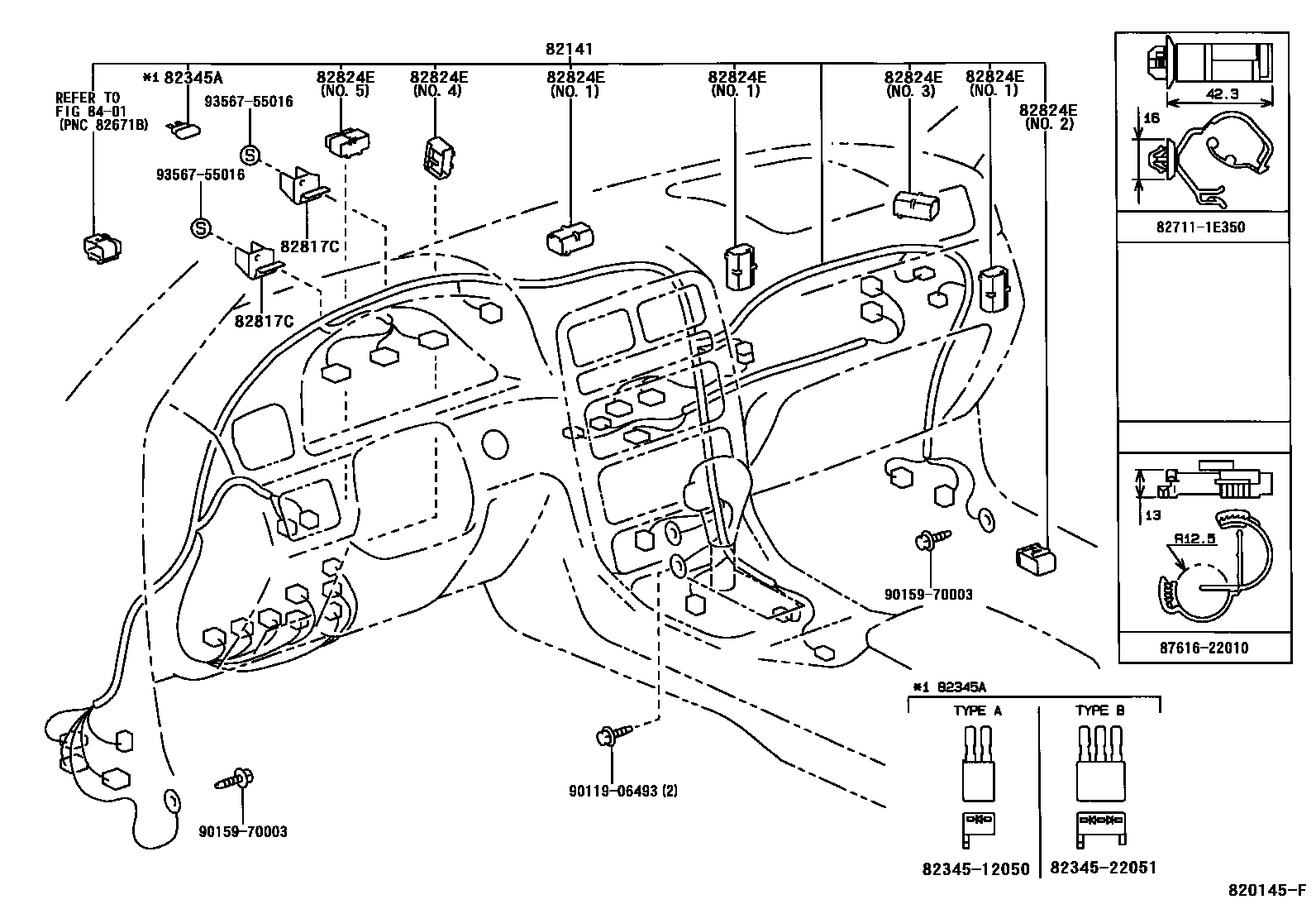 Toyota CAMRY 线束和卡夹 EPC diagram — 820145F