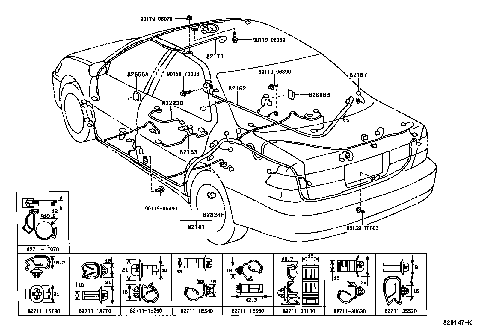 Toyota CAMRY 线束和卡夹 EPC diagram — 820147K