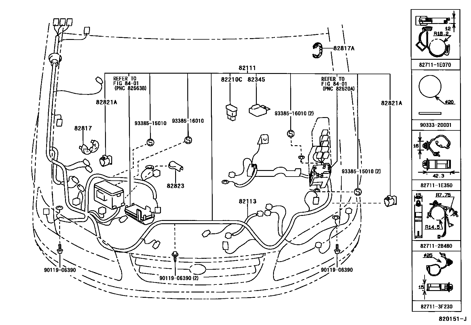 Toyota CAMRY 线束和卡夹 EPC diagram — 820151J