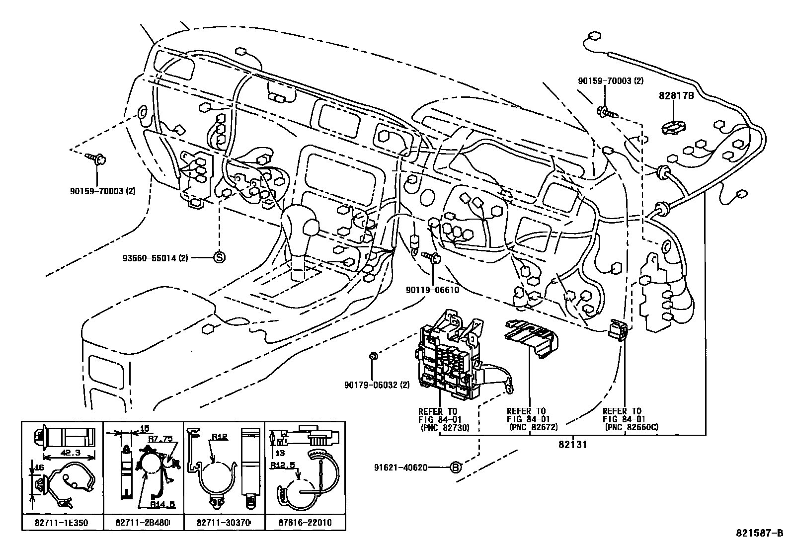Toyota CAMRY 线束和卡夹 EPC diagram — 821587B